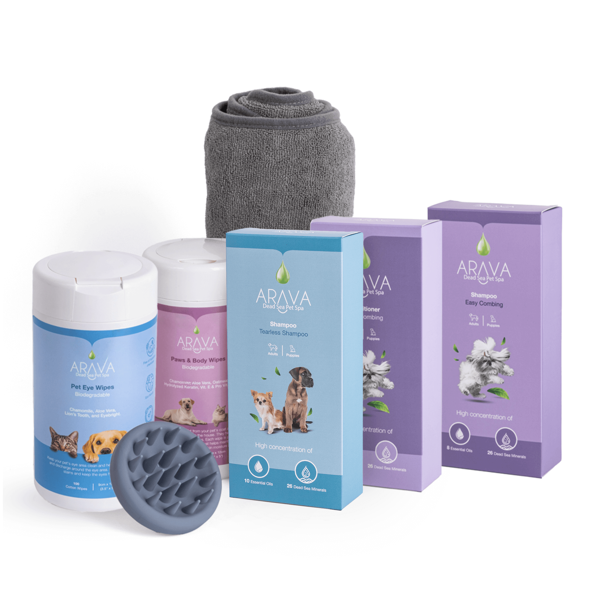Grooming kit for dogs and puppies with difficult-to-brush coats
