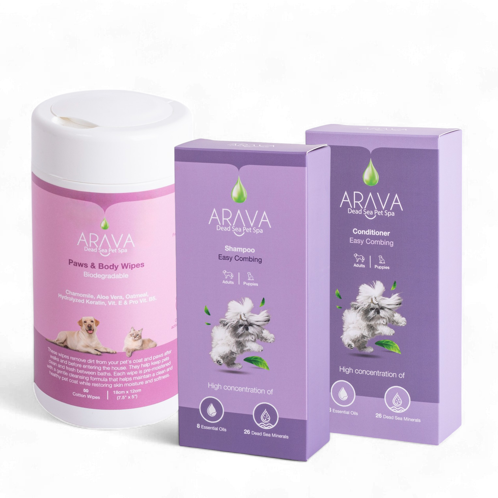Mini kit for dogs with hard-to-comb fur and body wipes