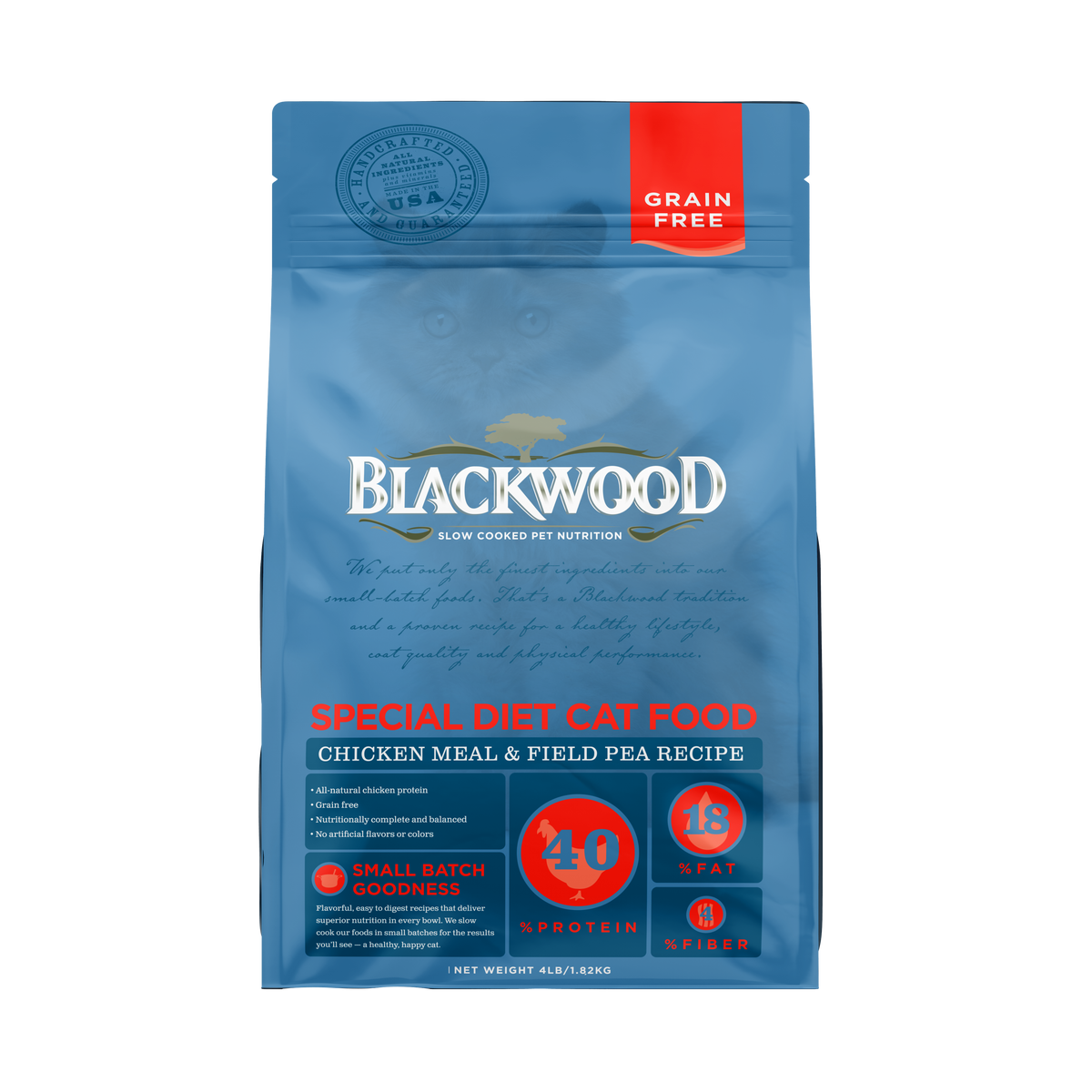Blackwood מזון לחתולים ללא דגנים עוף ואפונת שדה 1.8 ק״ג