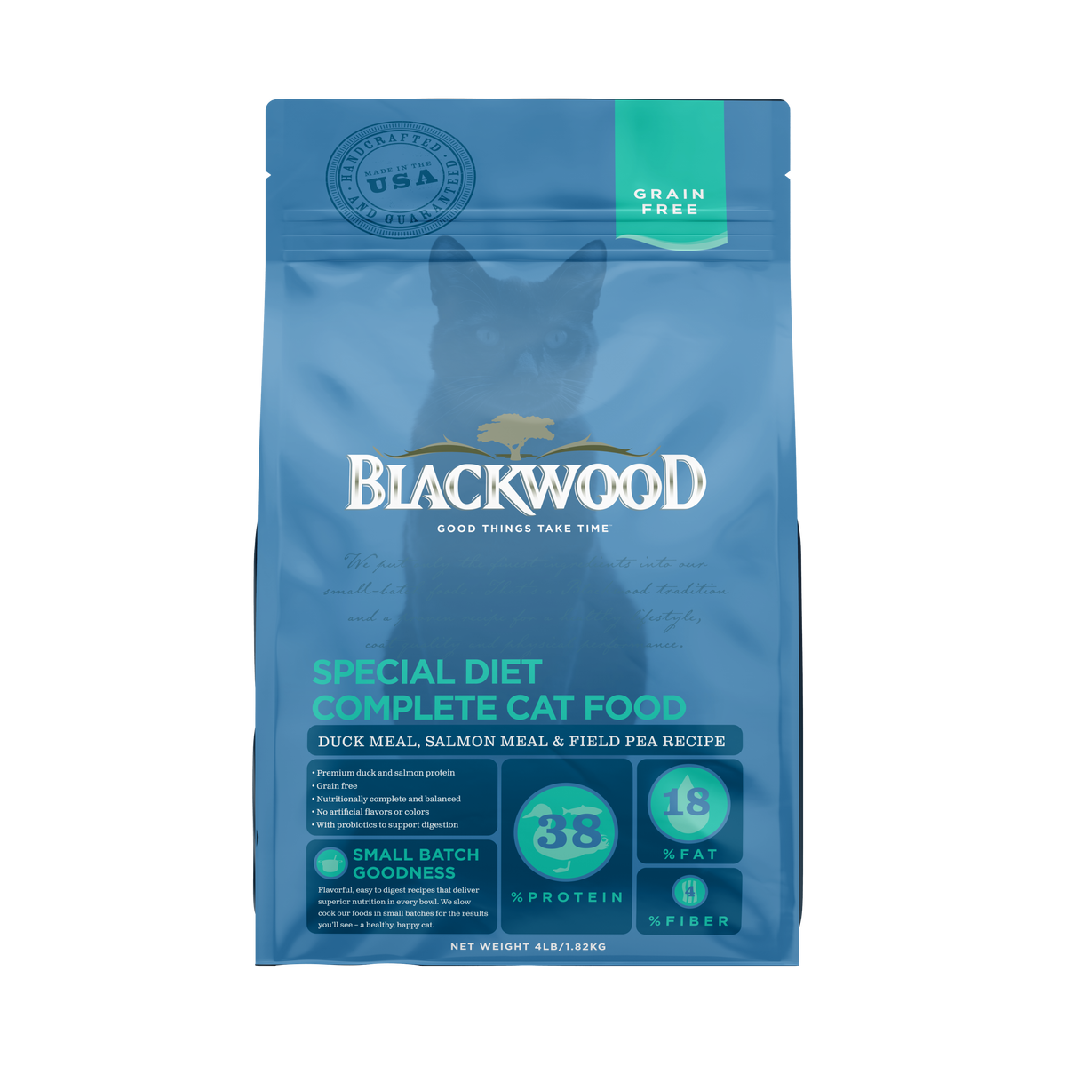 Blackwood מזון לחתולים ללא דגנים ברווז, סלמון ואפונת שדה 1.8 ק״ג