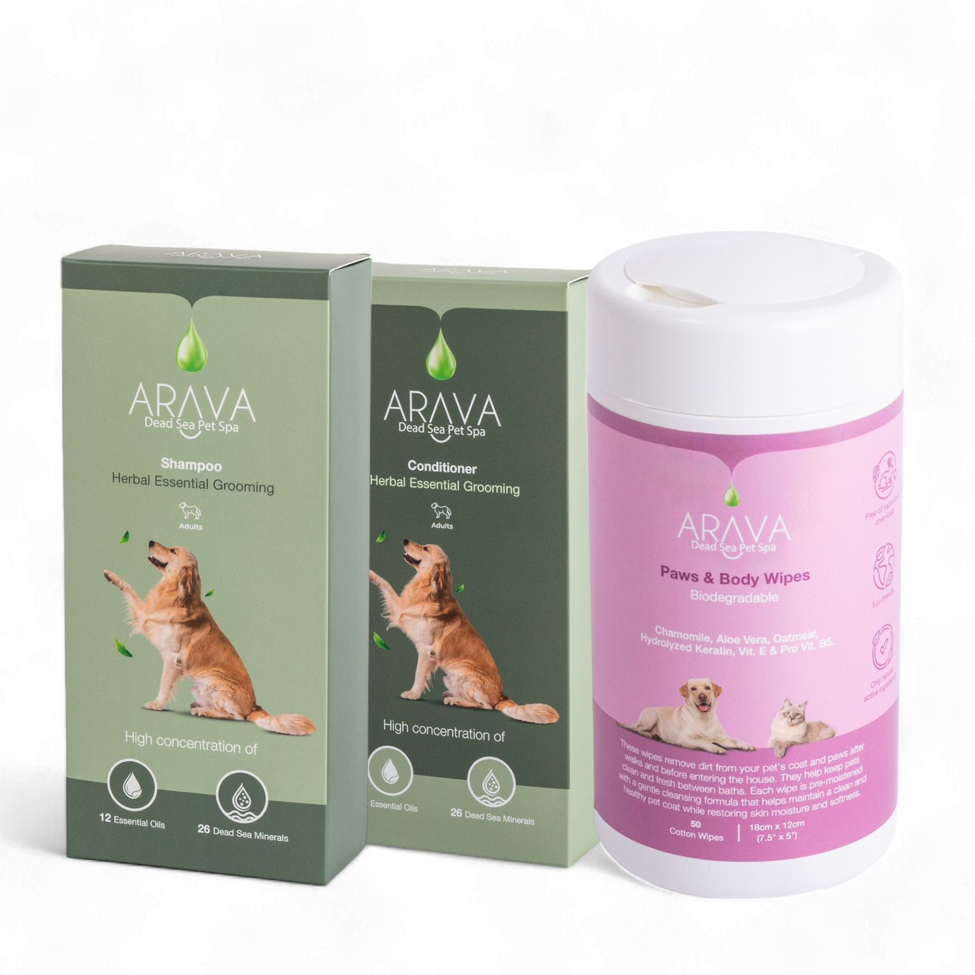 Mini kit for dogs for grooming, shedding reduction, and body wipes